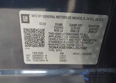2019 Chevrolet Equinox Ls from USA, damaged, VIN 3GNAXSEV9KL262662